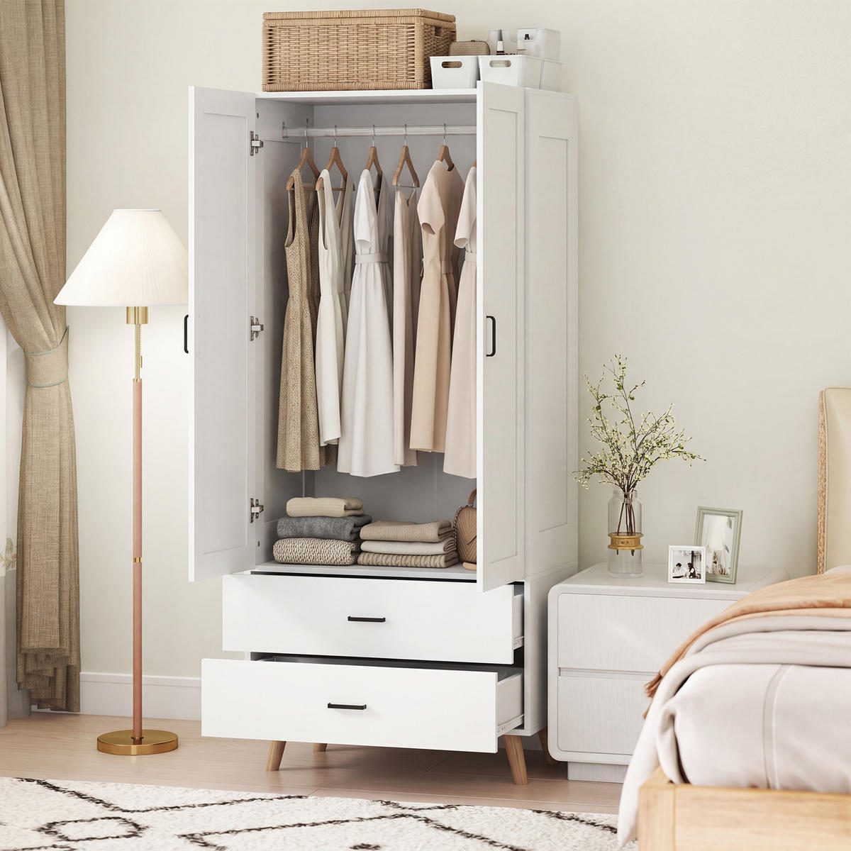 KLEIDERSCHRANK Weiß 80/54/180 cm - Weiß, Holz/Metall (54/180/80cm) - PANGIVO