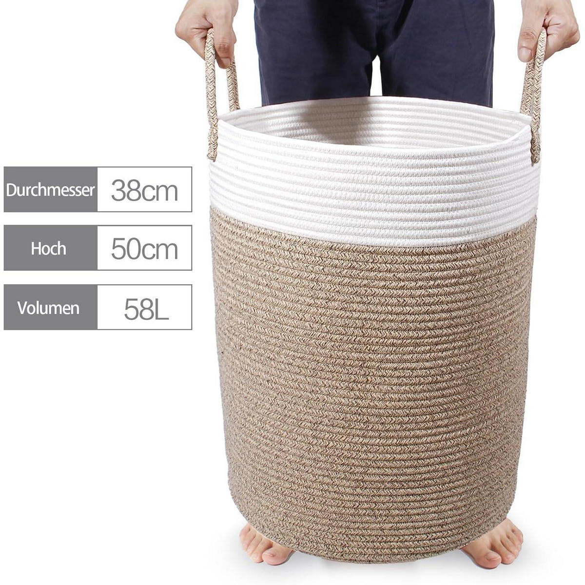 WÄSCHEKORB mit Henkel Braun&weiß 38 x 50 cm - Multicolor, Naturmaterialien (38/50/38cm)