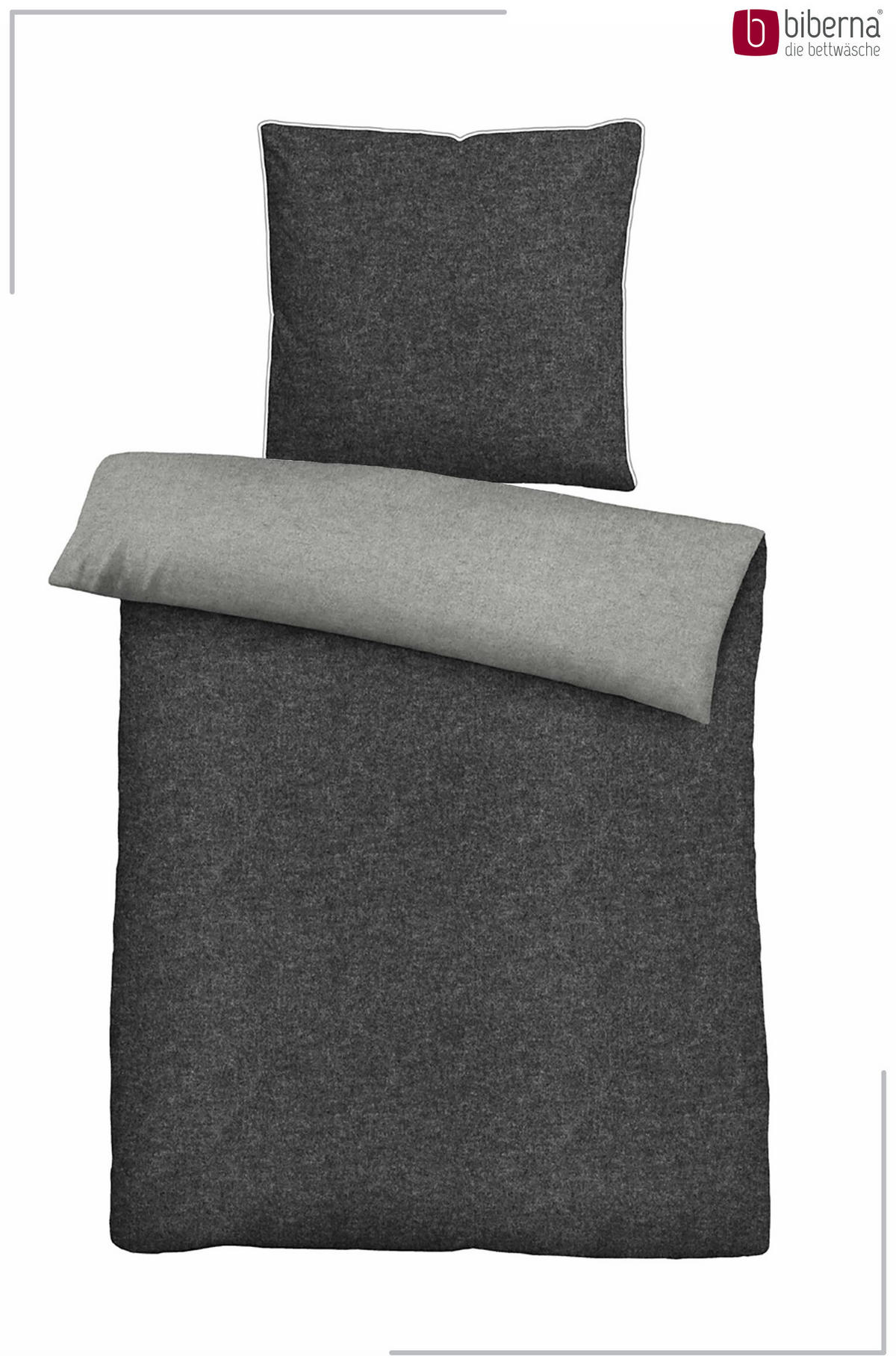BETTWÄSCHE-GARNITUR Premium Biber Melange UNI titanium, 155x200 cm + 80x80 cm - Titanfarben, Textil (155/200cm) - biberna