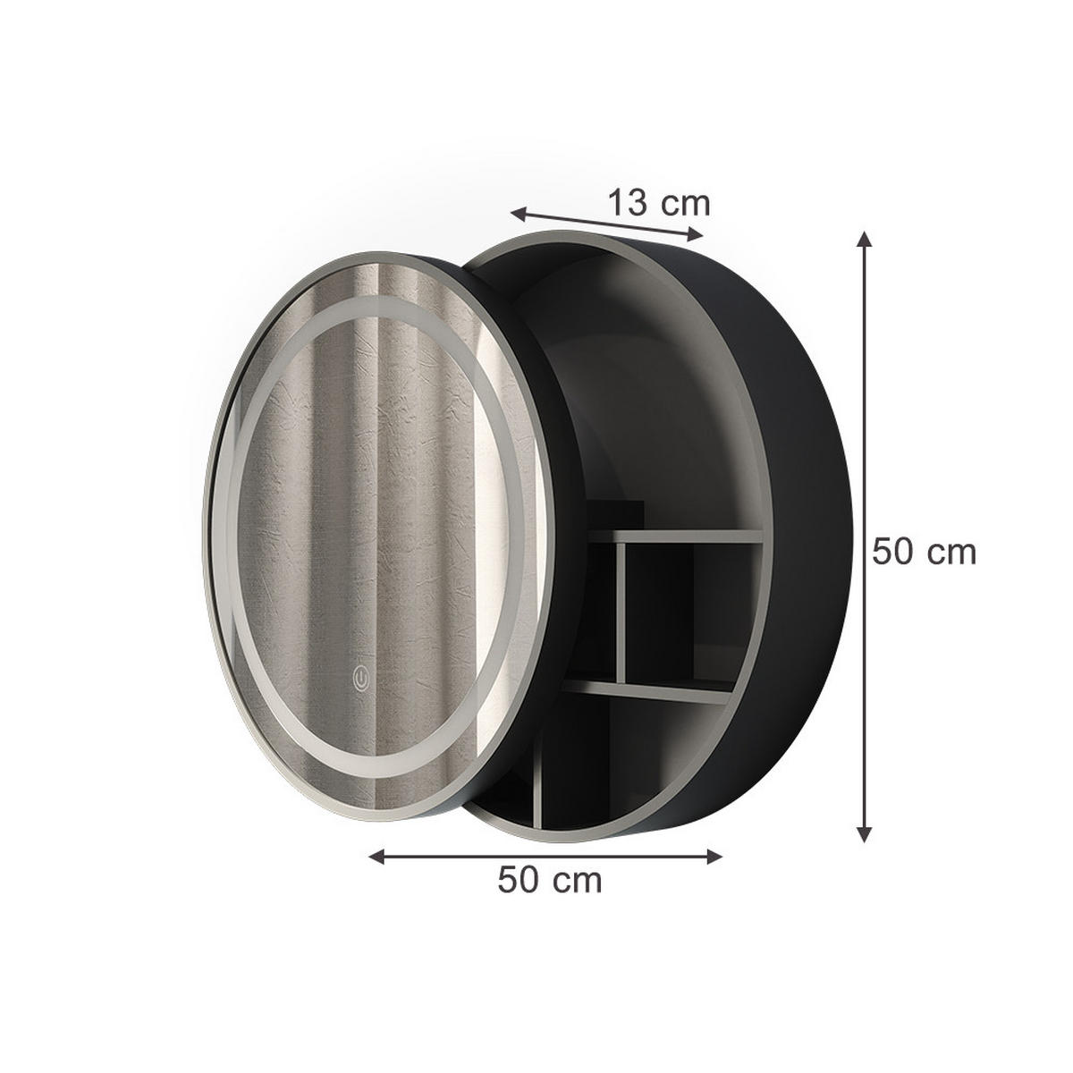 KOUPELNOVÁ ZRCADLOVÁ SKŘÍŇKA Silva Černá 50 x 50 cm s 5 úložnými prostory - černá, sklo (50/50/13cm) - Vicco