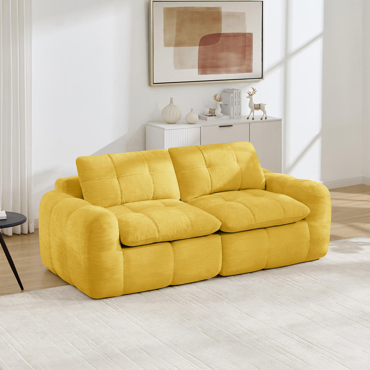 2-SITZER-SOFA DE-34464 quadratische Tuftung und 32D-Schaum Gelb - Gelb, Textil (97/68/194cm) - ComfortXL