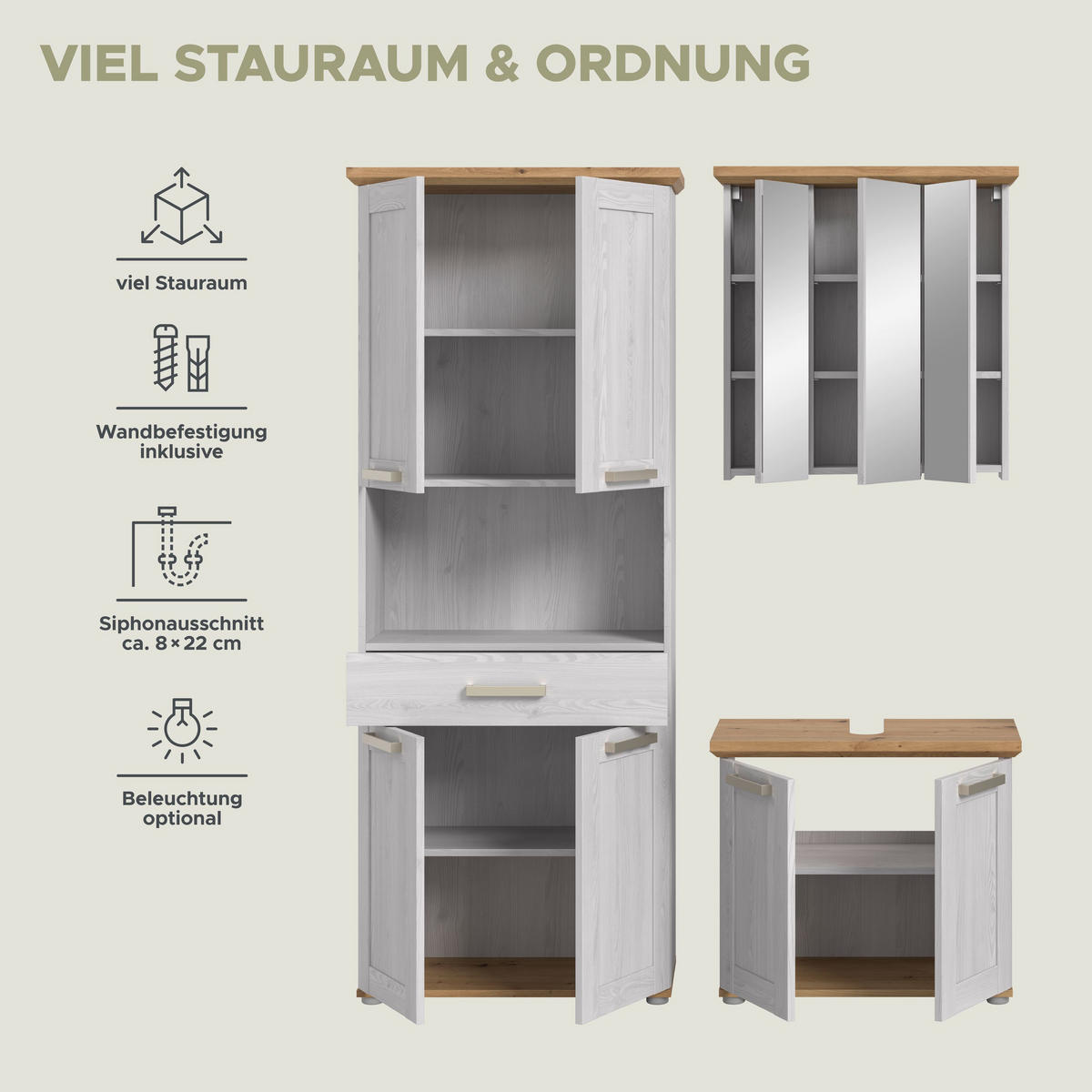 BAD-SET VERONA 3-tlg. (B/H/T: ca. 159/187/34 cm) in Sibiu Lärche Nachbildung/Sibiu Lärche Nachbildung - Lärchefarben, Holzwerkstoff (159/187/34cm)
