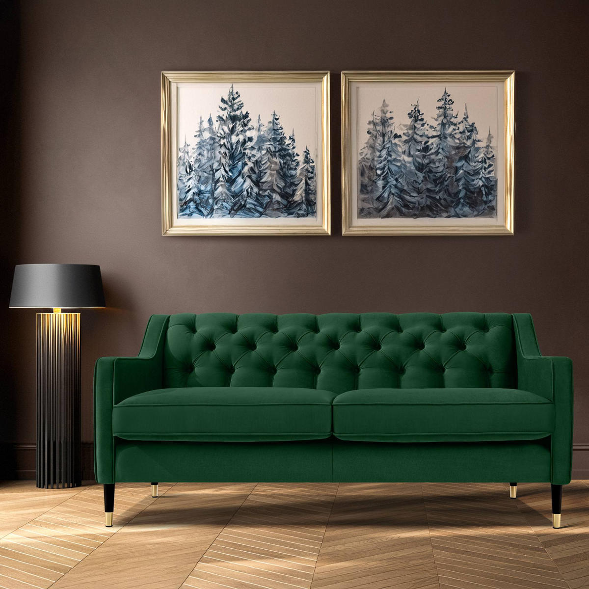 2-SITZER-SOFA NOMUS gesteppt, Dunkelgrün - Wengefarben/Dunkelgrün, Holzwerkstoff (170/78/80cm) - KONSIMO®