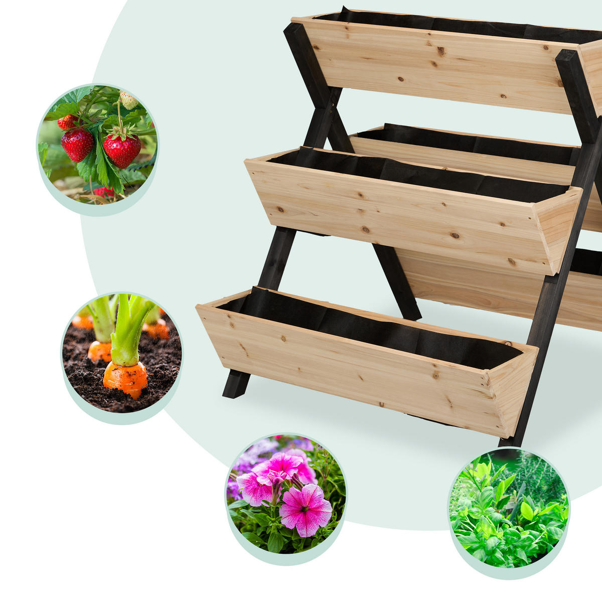 VERTIKALBEET - Hellbraun, Holz/Textil (75/82/90cm) - Relaxdays