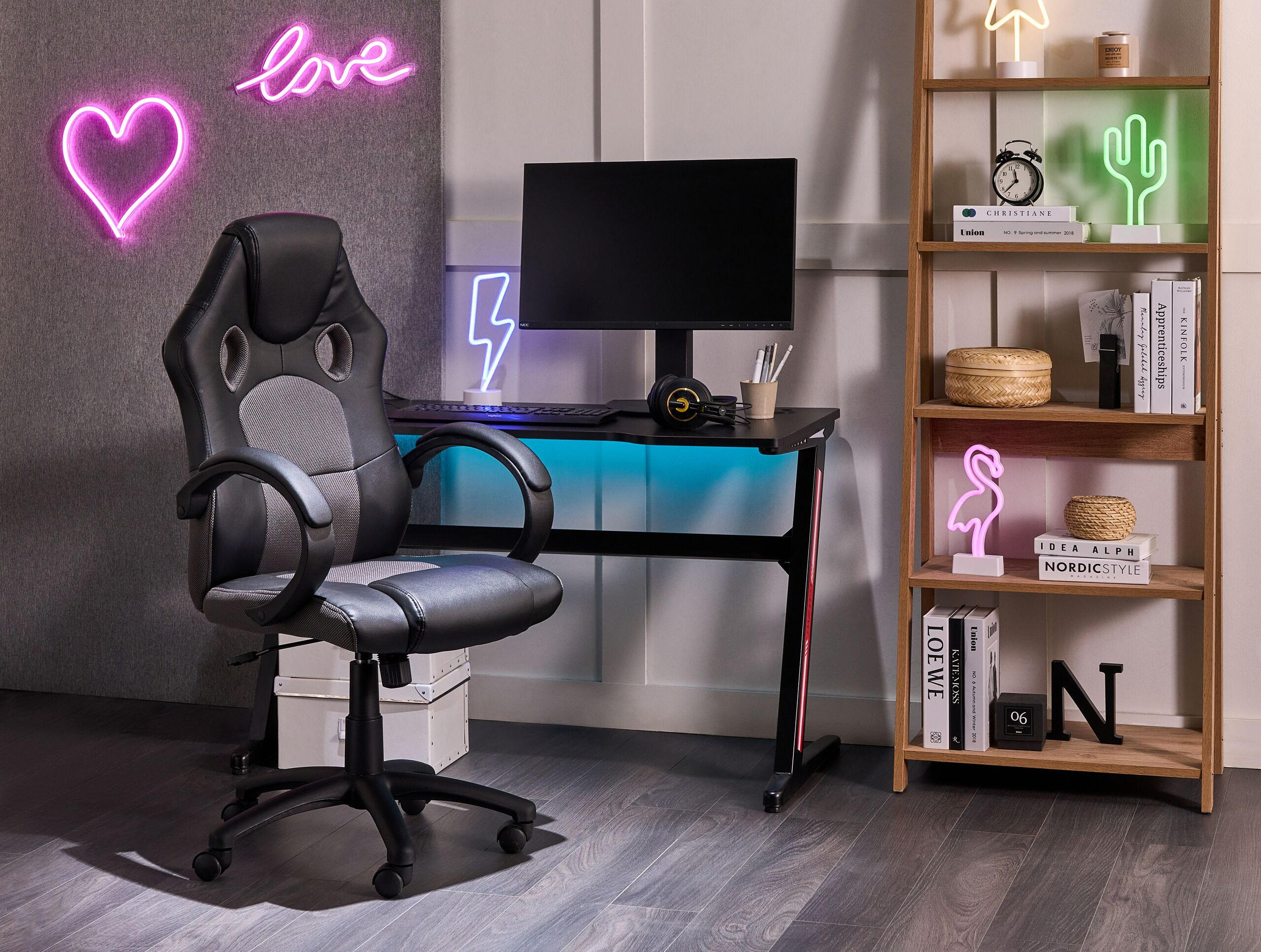 BÜROSTUHL Kunstleder Schwarz/Grau Fighter - Schwarz, Kunststoff/Textil (65/108/65cm) - Beliani