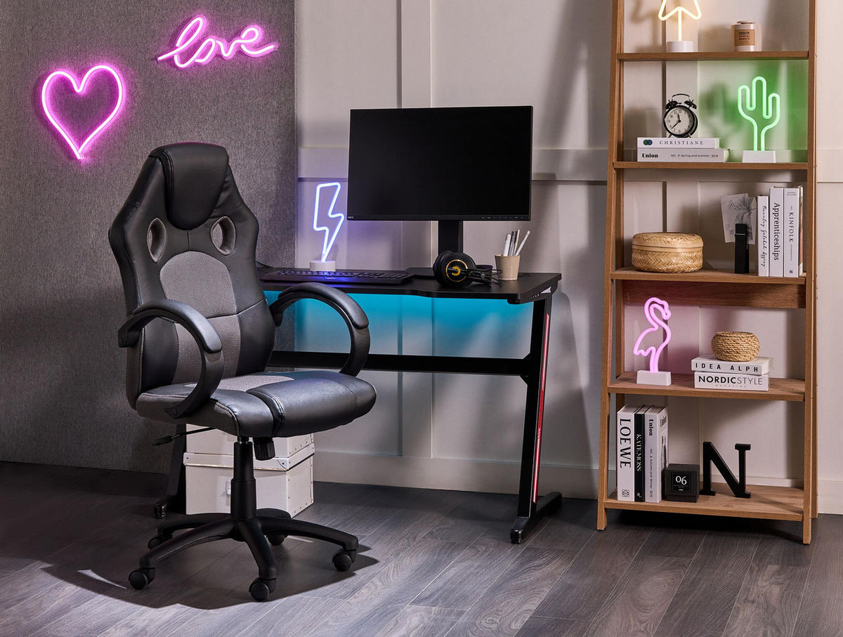 BÜROSTUHL Kunstleder Schwarz/Grau Fighter - Schwarz, Kunststoff/Textil (65/108/65cm) - Beliani