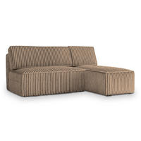 ECKSOFA BRISO T Beige Kordstoff mit Schlaffunktion - Beige, Holz (200/140cm) - MASSENO