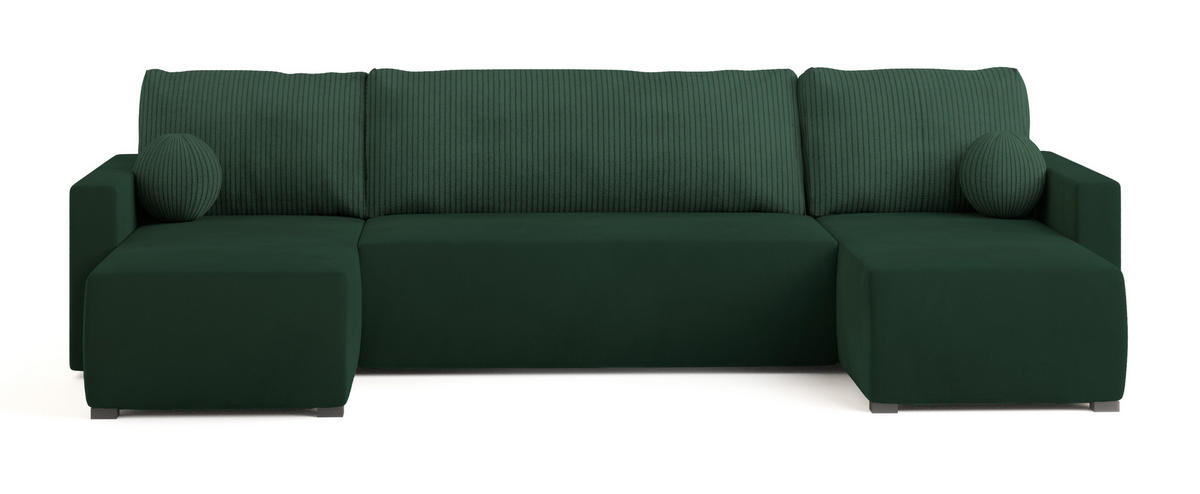 WOHNLANDSCHAFT TESSUN Grün Plüsch-Stoff mit Schlaffunktion - Grün, Holz (286/85/143cm) - MASSENO