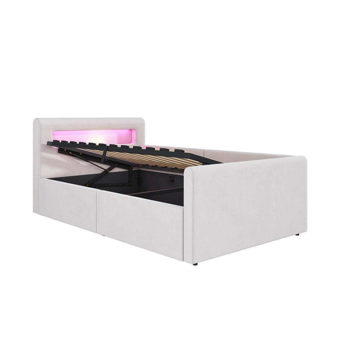 POLSTERBETT 90/200 cm Beige mit Stauraum, LED-Beleuchtung und USB-Anschluss - Beige, Textil (90/200cm) - Flora Grace