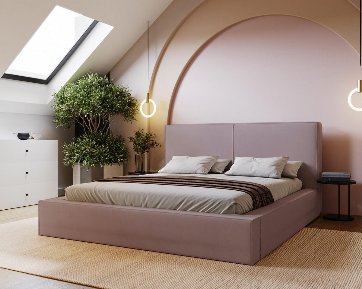 POLSTERBETT 180x200 Morin mit Bettkasten, Samt, Rosa - Pink, Holz/Textil (180/200cm) - Emporius