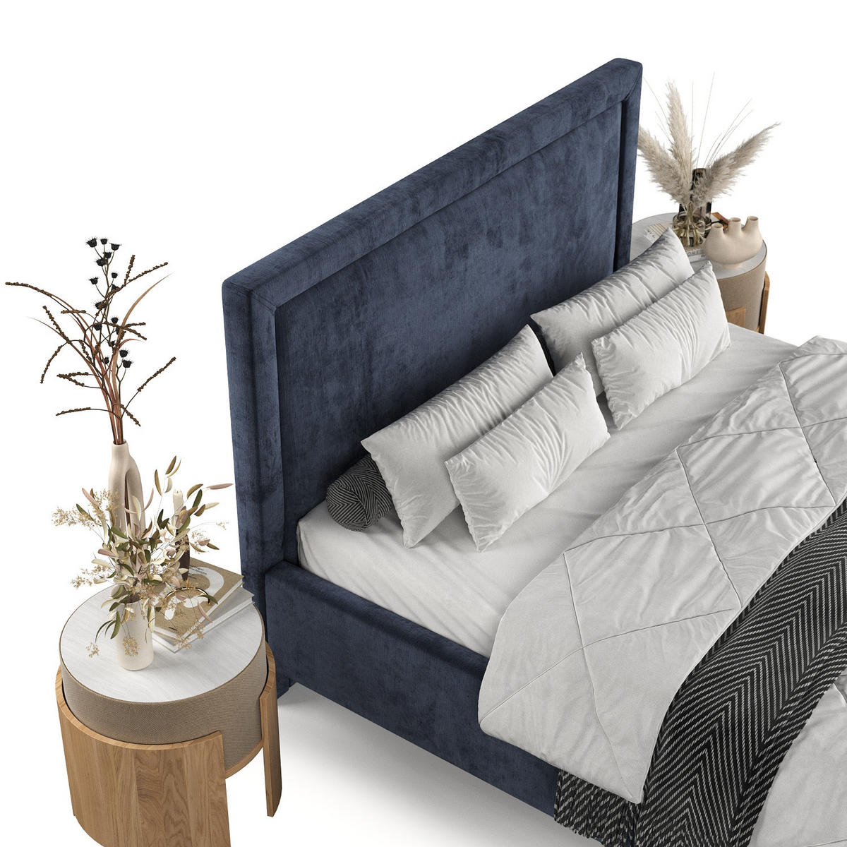 POLSTERBETT Vega 140/200 cm Marineblau im Lotta Stoff - Naturfarben/Dunkelblau, Holz/Holzwerkstoff (140/200cm) - AltaBeds