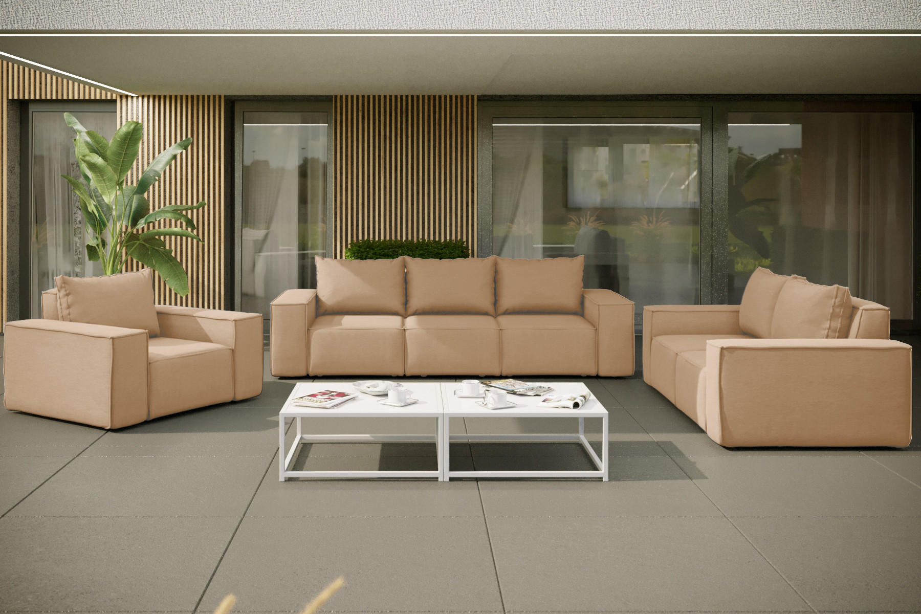 LOUNGEGARNITUR Gartenmöbel set 3 2 1 für den Garten, Terrasse, gartenmöbel lounge set SONNE EXCLUSICVE Capucino - Cappuccino, Holz - Kaiser Möbel