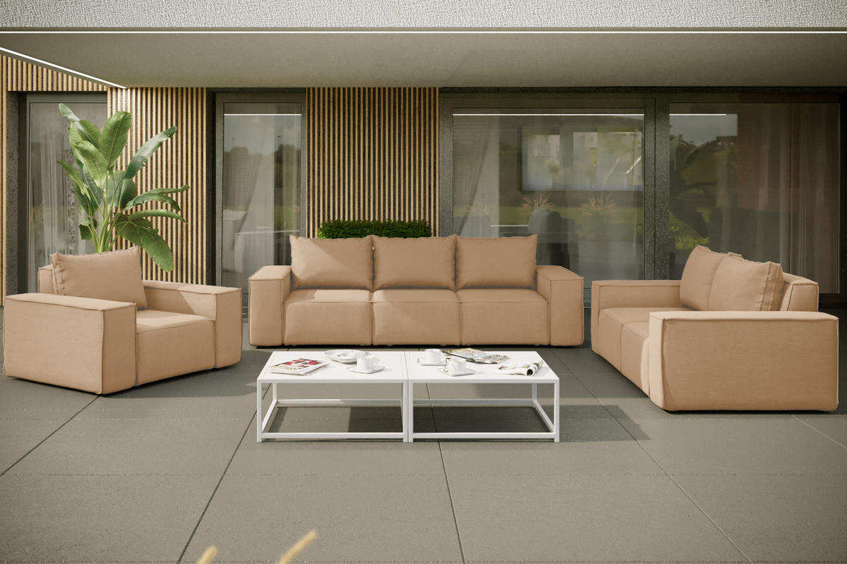 LOUNGEGARNITUR Gartenmöbel set 3 2 1 für den Garten, Terrasse, gartenmöbel lounge set SONNE EXCLUSICVE Capucino - Cappuccino, Holz - Kaiser Möbel