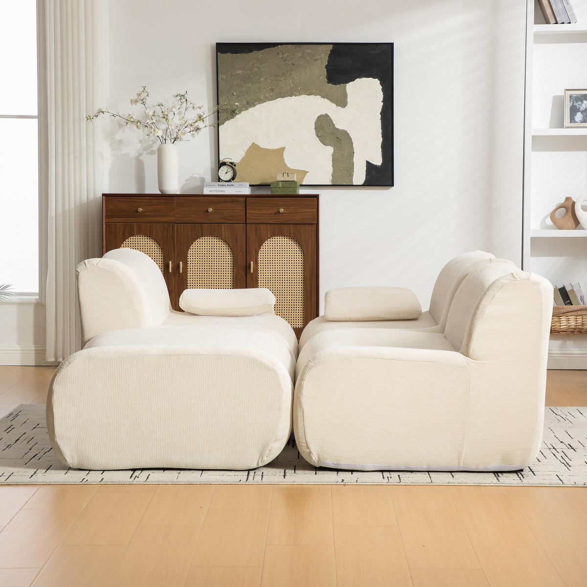 ECKSOFA 284.5/181/72.5 cm Beige Chenille mit 1 Fußhocker - Beige, Textil (284.5/181cm) - Oxeza