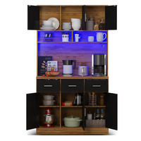 BUFFETSCHRANK aus MDF in Natur/Schwarz mit LED, Steckdosenleiste und Schubladen, 100/40/180 cm, Natur/Schwarz - Naturfarben, Holzwerkstoff (40/180/100cm) - Redom