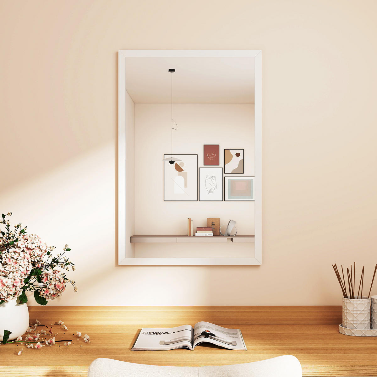 WANDSPIEGEL DE-14354 rechteckig mit weißem Rahmen Weiß - Weiß, Glas (40/60/2cm) - ComfortXL