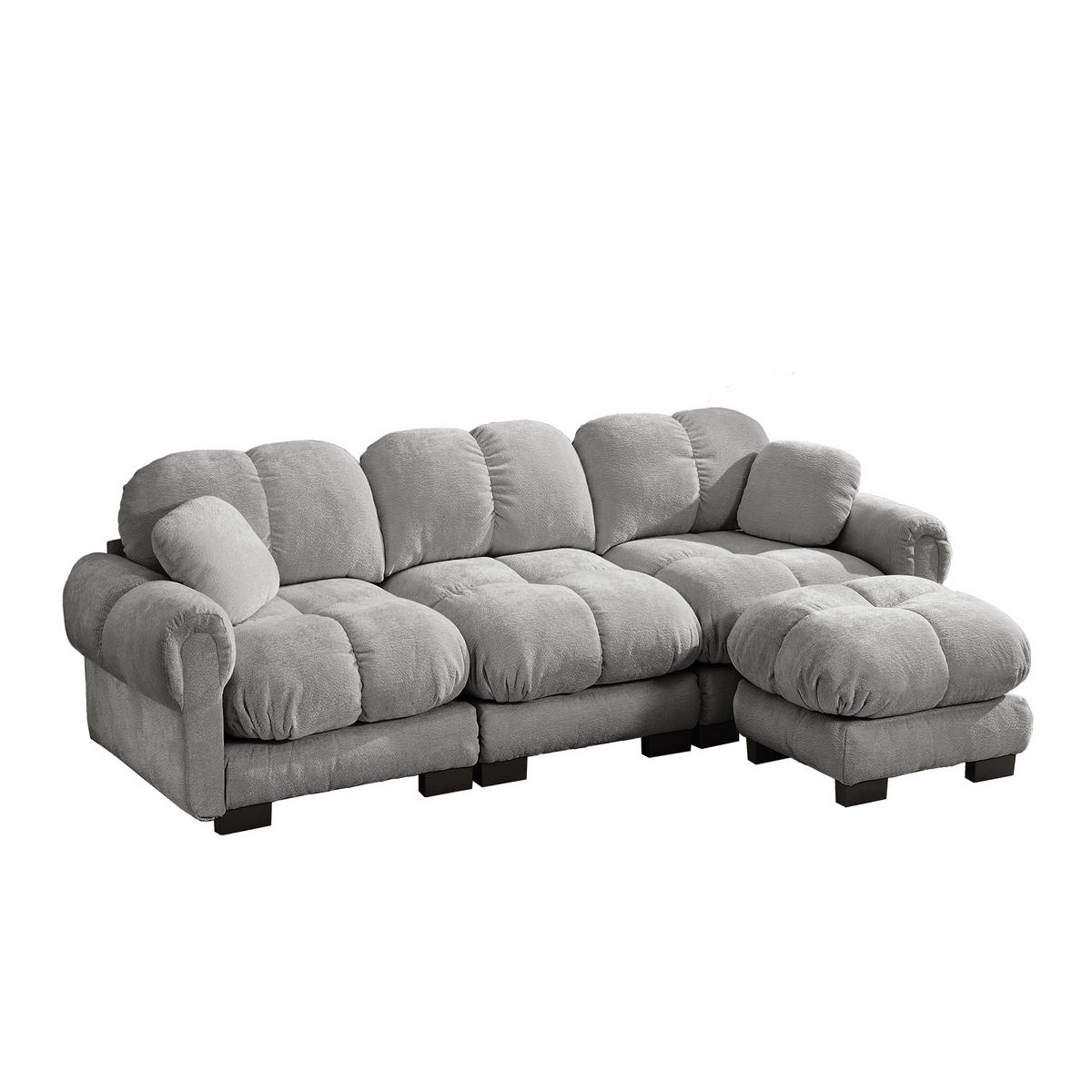 ECKSOFA 260/149/90 cm Hellgrau Cord mit mobiler Ottomane und 2 kleinen Dekokissen - Hellgrau, Textil (260/149cm) - Oxeza