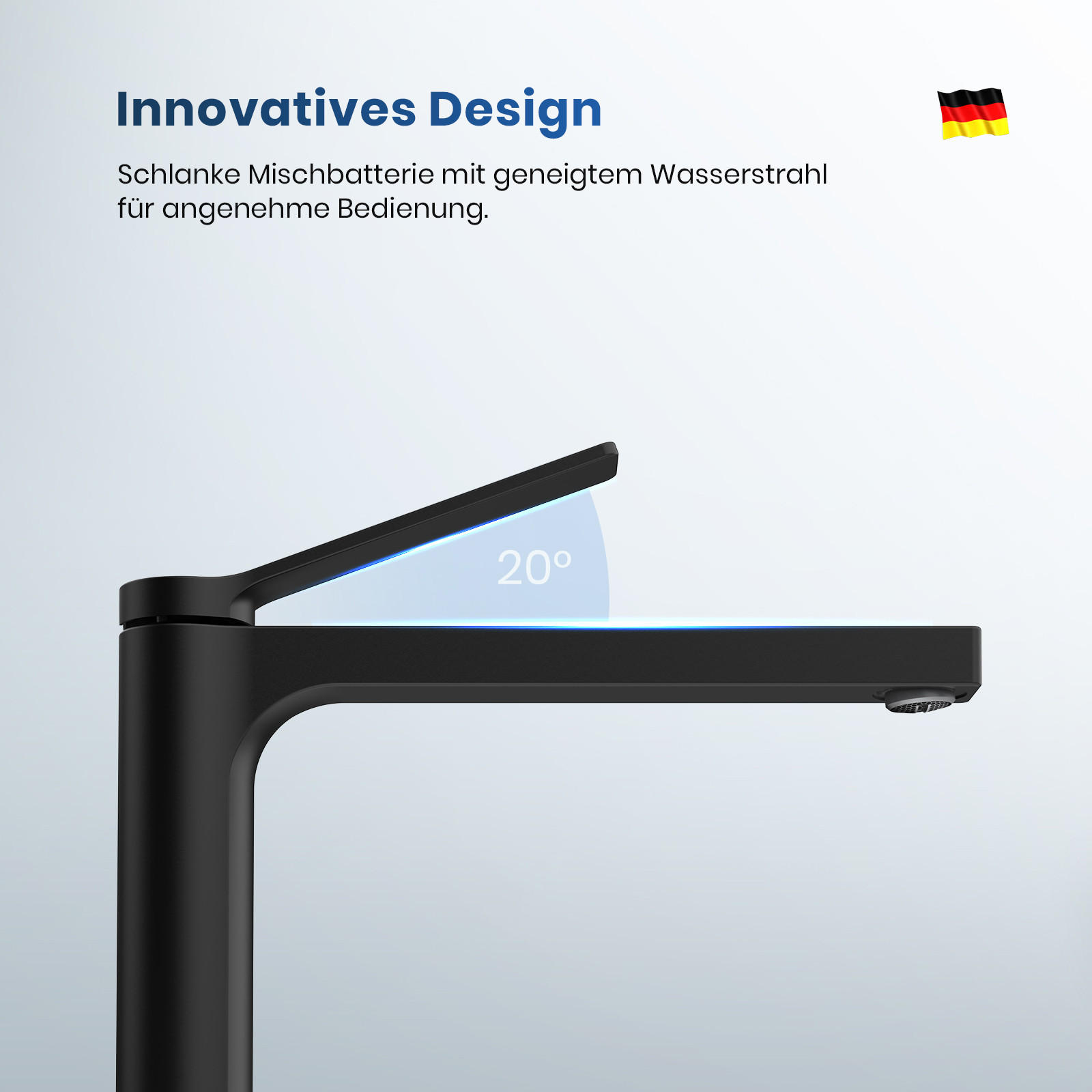WASCHTISCHARMATUR mit Zertifiziertem Filterelement Schwarz Matt Hoher Stil - Schwarz, Metall (23.3/4.6/33.5cm) - EMKE