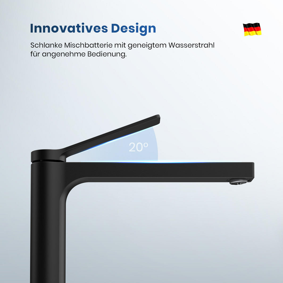 WASCHTISCHARMATUR mit Zertifiziertem Filterelement Schwarz Matt Hoher Stil - Schwarz, Metall (23.3/4.6/33.5cm) - EMKE