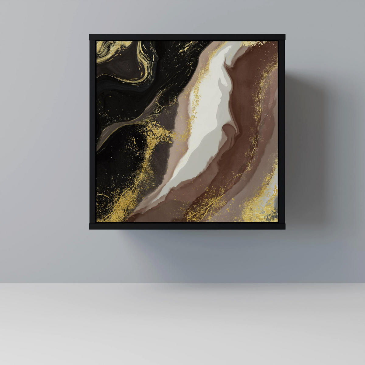 SIDEBOARD GOLD DUST, Schwarz, 57,5x42x70,5 cm, Schwarze Metall-Sternfüße - Multicolor/Schwarz, Holzwerkstoff/Metall (57.5/70.5/42cm) - SpaceRebels