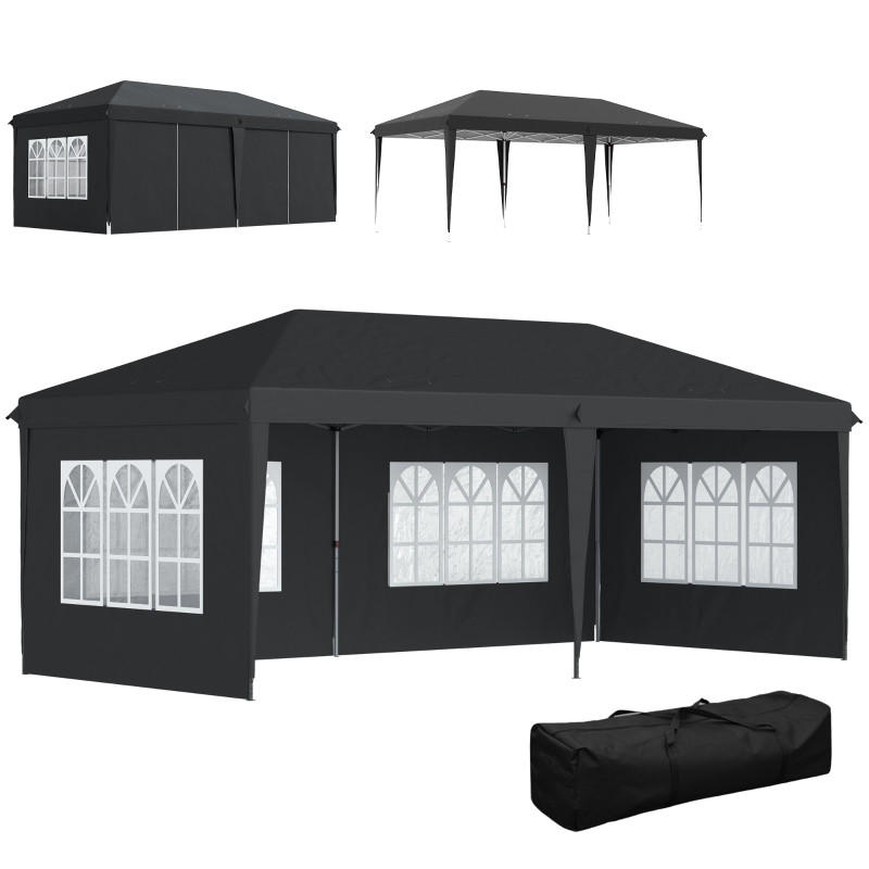 PAVILLON Pop-up Faltpavillon Schwarz 3x6 m - Schwarz, Metall (295/270/585cm) - ComfortXL