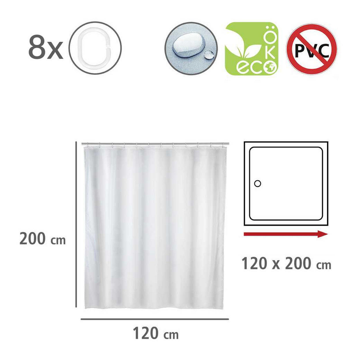DUSCHVORHANG Peva 200/120/200 cm - Weiß, Kunststoff (120/200cm) - Wenko