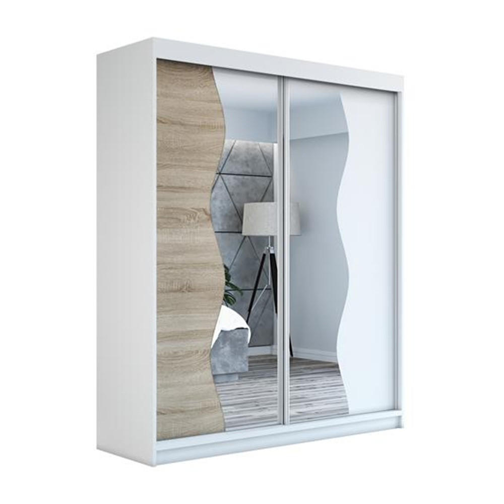 SCHWEBETÜRENSCHRANK 180 CM RIMA Farbe: Weiß / sonoma / weiß - Weiß/Braun, Holzwerkstoff (180/215/59.5cm) - A&J MöbelLand
