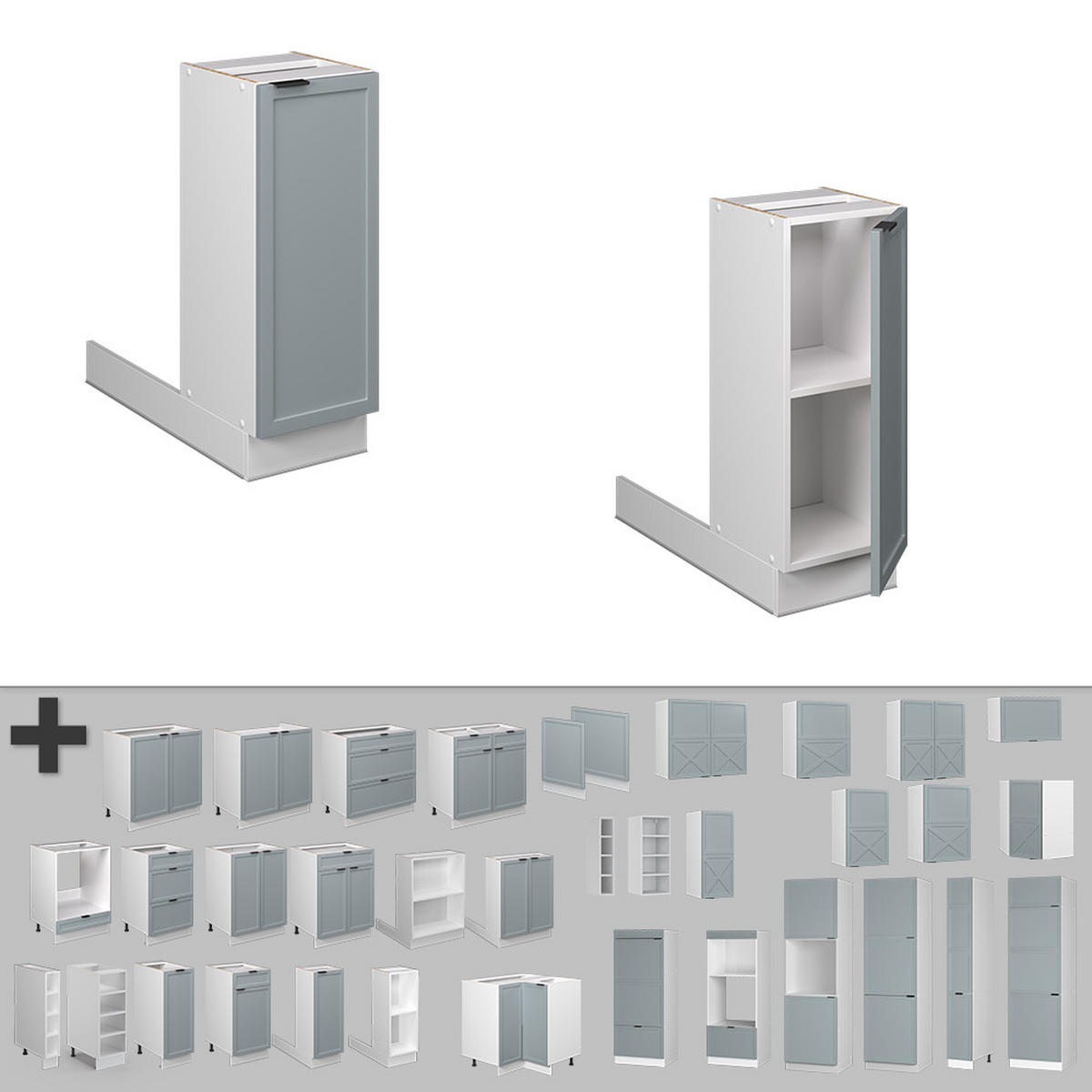 KÜCHENINSEL Fame-Line Hellblau-grau 30 cm ohne AP - Blaugrau/Weiß, Holzwerkstoff (30/82/70cm) - Vicco