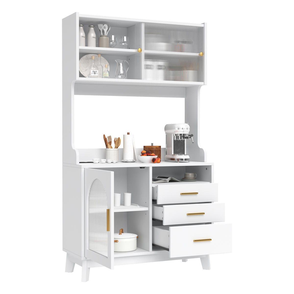 BUFFETSCHRANK 100,5x40x178 cm, 2 Steckdosen, USB-A/USB-C-Anschlüsse, Weiß - Weiß, Holzwerkstoff (100.5/178/40cm) - FOHERE