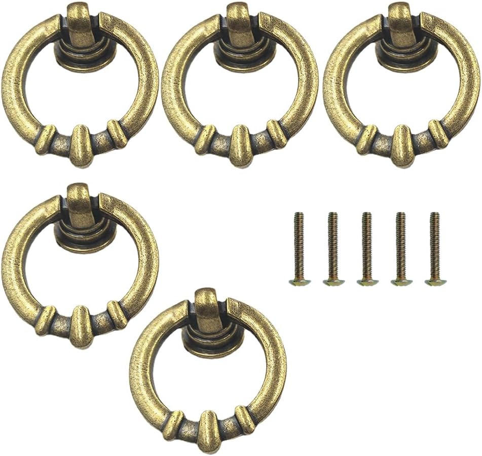 SCHRANKKNOPF Messing Antik 5er-Set - Goldfarben, Metall (0.35/3/0.42cm)