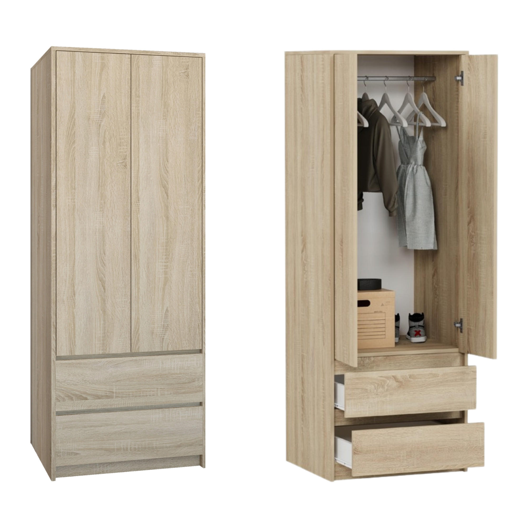 KLEIDERSCHRANK mit 2 Türen und 2 Schubladen sonoma - Sonoma Eiche, Holzwerkstoff (63/180/55cm) - Home Collective