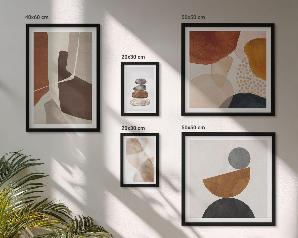 WANDBILDER 5er-Set - 50x50 cm & 20x30 cm & 40x60 cm Schwarzer Rahmen - Abstrakte Malerei Dekorationen - Schwarz, Kunststoff (40/60cm) - ArtPrintCave