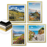 WANDBILDER 4er Set - 50x50 cm & 40x60 cm Goldrahmen - Strand, Leuchtturm, Berge, Wiesen, Blumen - Goldfarben, Kunststoff (50/50cm) - ArtPrintCave