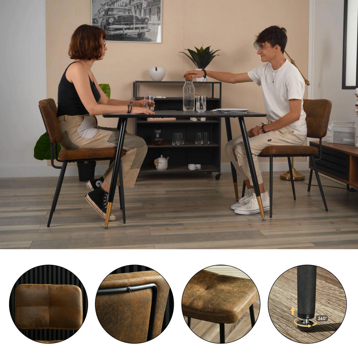 ESSZIMMERSTUHL in Eisen Wildleder - Braun, Metall (54/82/45.5cm) - Meubles Cosy