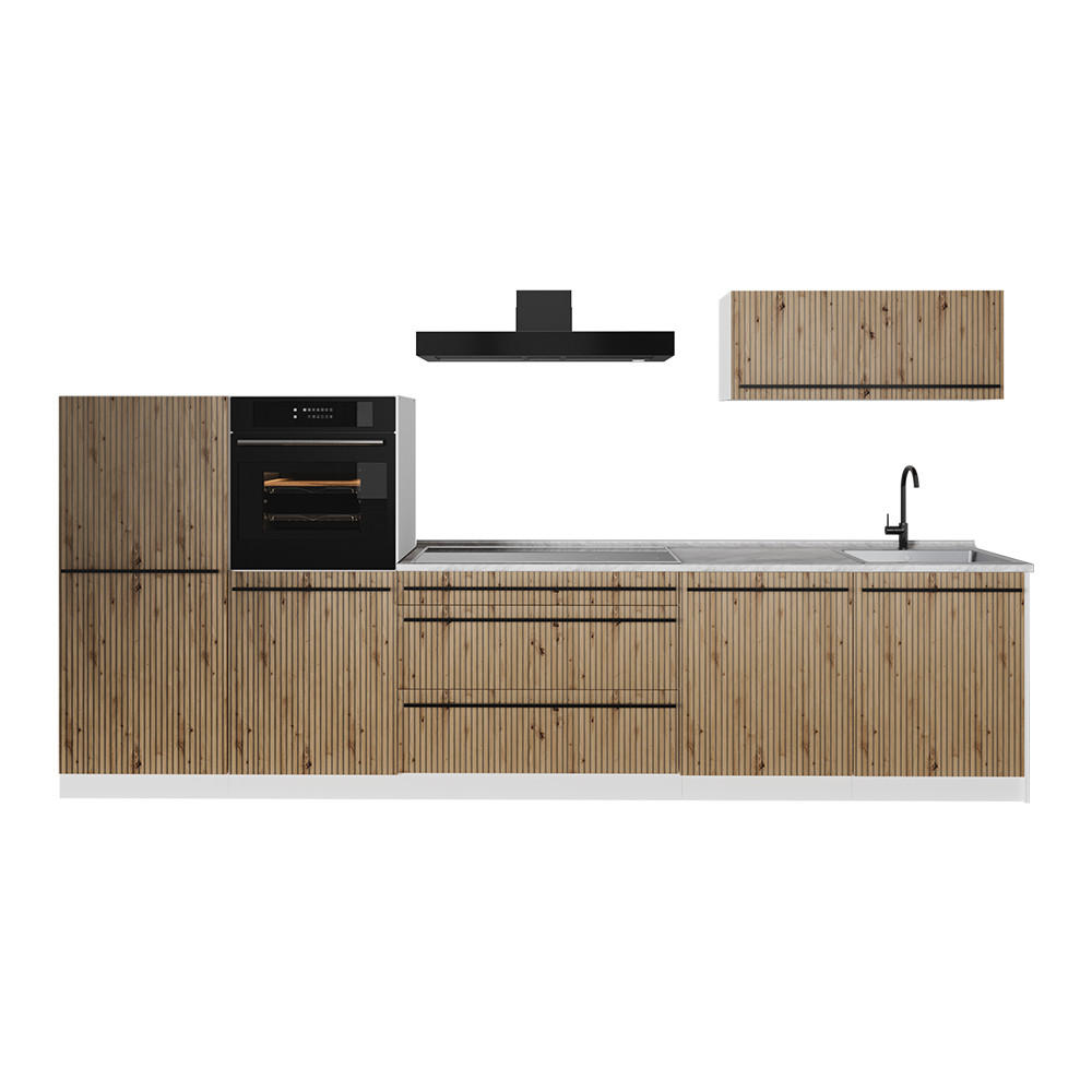 KUCHYŇSKÝ KOUT R-Line, Řemeslný dub/Bílá, 340 cm pracovná doska Mramor - bílá/dub artisan, kompozitní dřevo (340/143/60cm) - Vicco