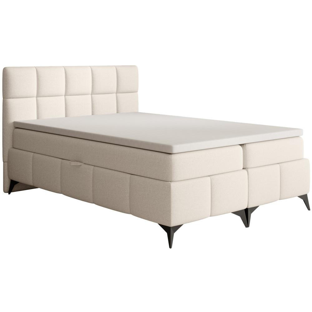 BOXBETT Solido mit Bettkasten 140x200 cm hellbeige - Beige/Schwarz, Textil/Metall (140/200cm) - Beautysofa