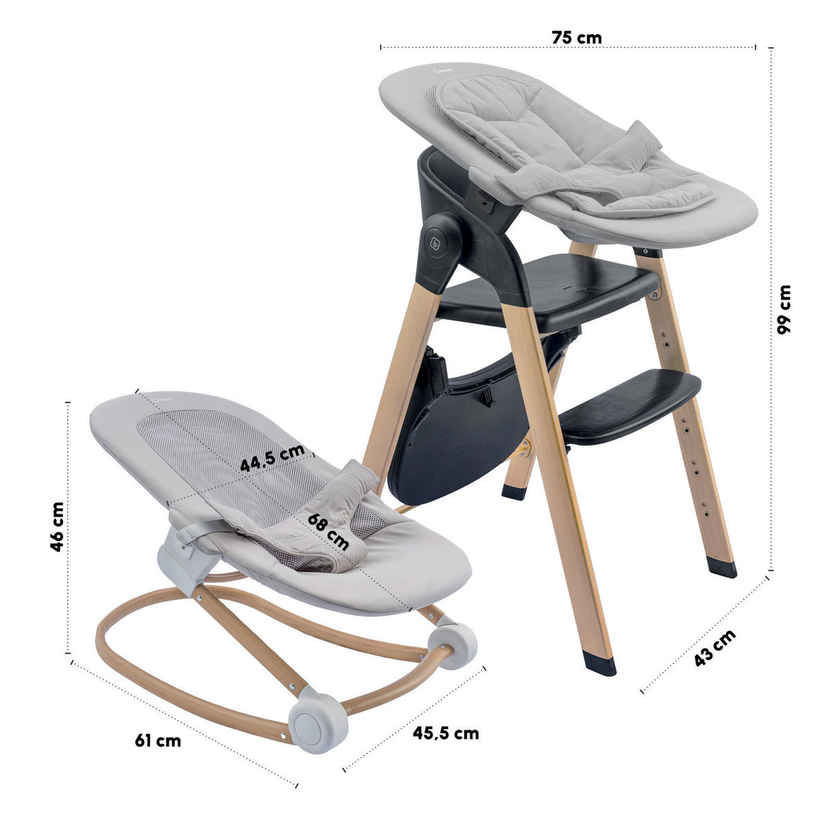 HOCHSTUHL-SET Levels Newborn - Schwarz, Metall (44/88/63cm) - BabyGo