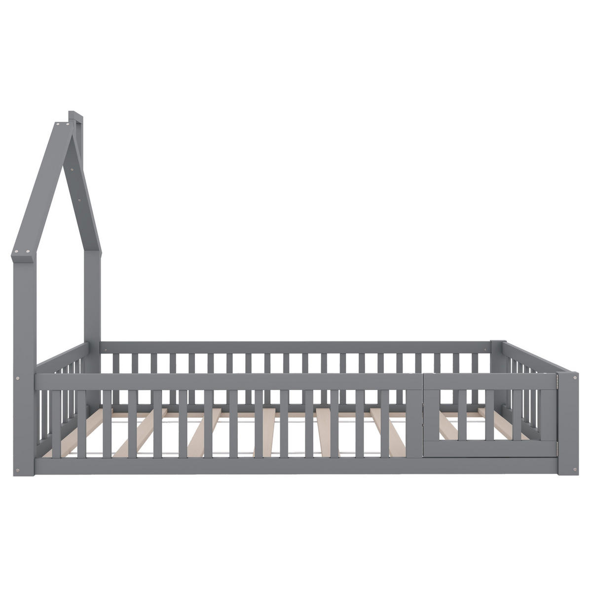 HAUSBETT Schornsteinform 90/200 cm, Grau mit Sicherheitsgitter - Grau, Holz (90/200cm) - MIVRAY