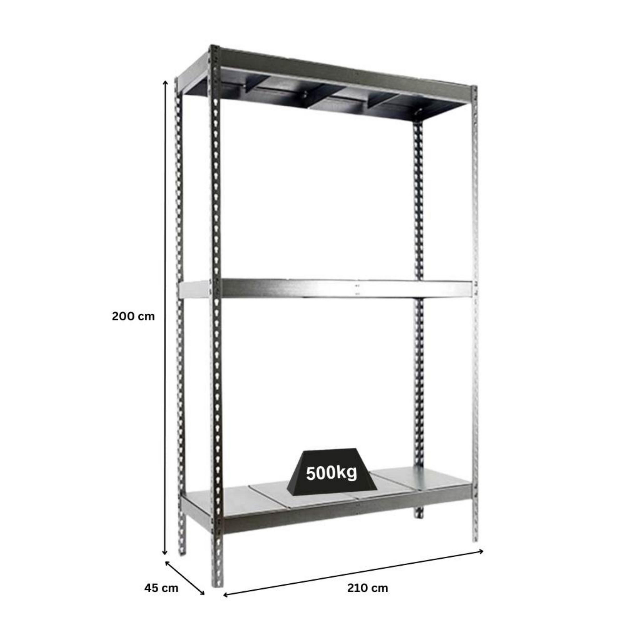 SCHWERLASTREGAL METAL BEAST THREE | HxBxT 200x210x45cm | Fachlast 500kg | Verzinkt - Silberfarben, Metall (210/200/45cm) - PROREGAL