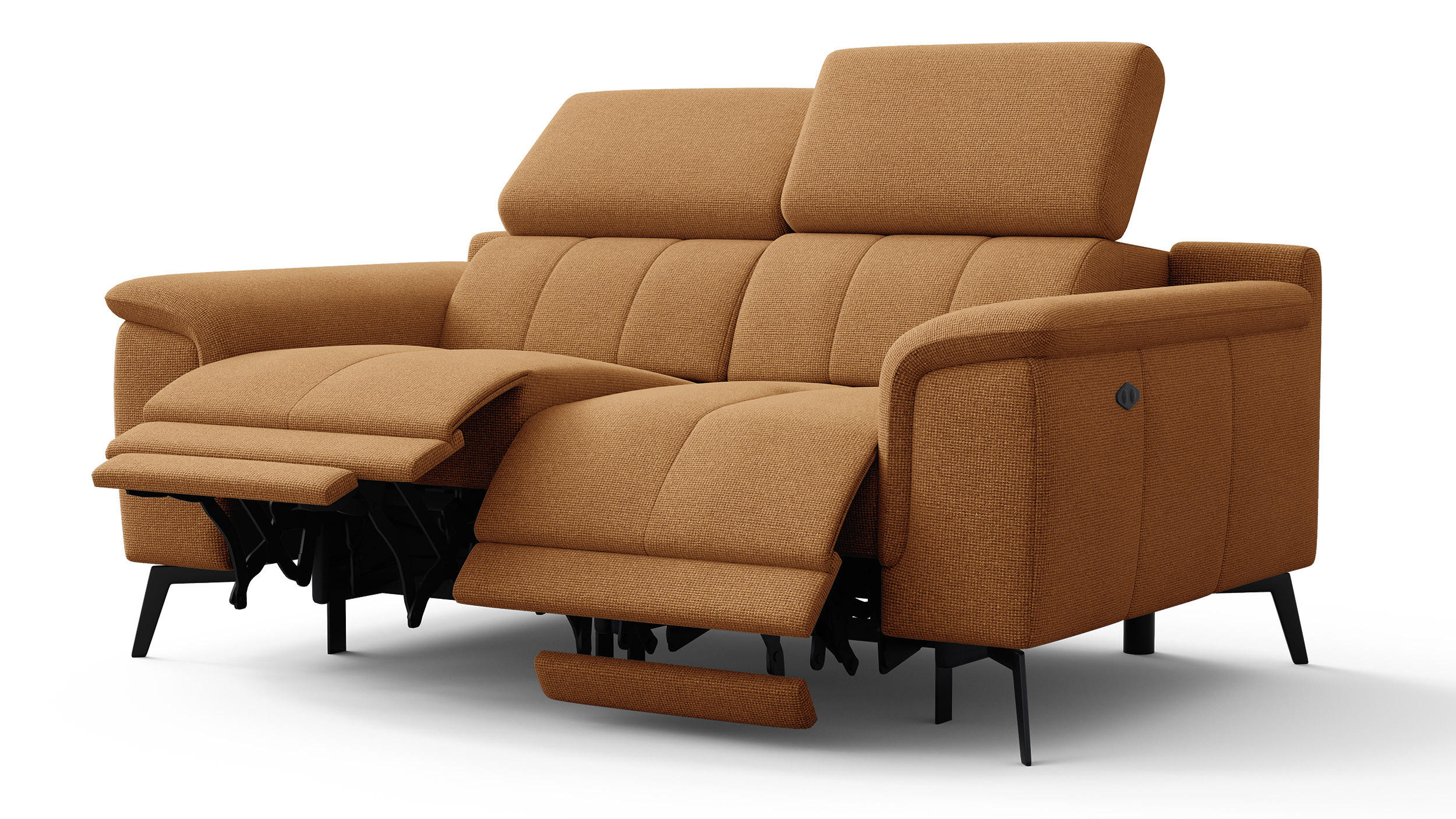 RELAXSOFA FIERO 2-Sitzer mit 2 Relaxfunktionen, orange - Schwarz/Orange, Holzwerkstoff/Textil (170/82/103cm) - Courtois Laville