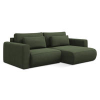 ECKSOFA mit Schlaffunktion Strukturstoff Stoff Grün - Schwarz/Olivgrün, Kunststoff/Textil (240/149cm) - Makamii