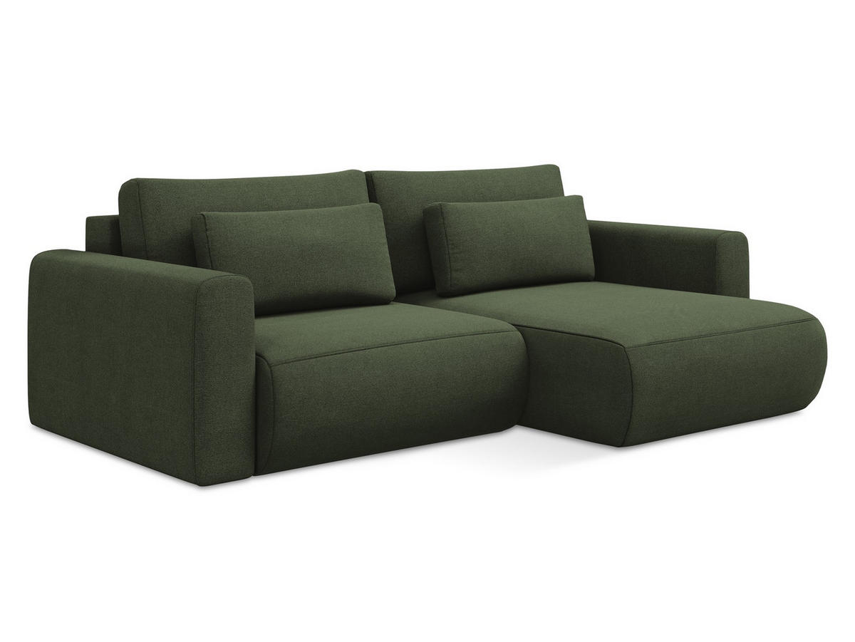 ECKSOFA mit Schlaffunktion Strukturstoff Stoff Grün - Schwarz/Olivgrün, Kunststoff/Textil (240/149cm) - Makamii