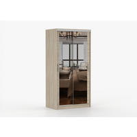 SCHWEBETÜRENSCHRANK TOKYO M 100/201/58 cm 2-türig Sonoma Eiche/Sonoma Eiche + Spiegel - Alufarben/Sonoma Eiche, Holzwerkstoff/Kunststoff (100/201/58cm) - imoebel24