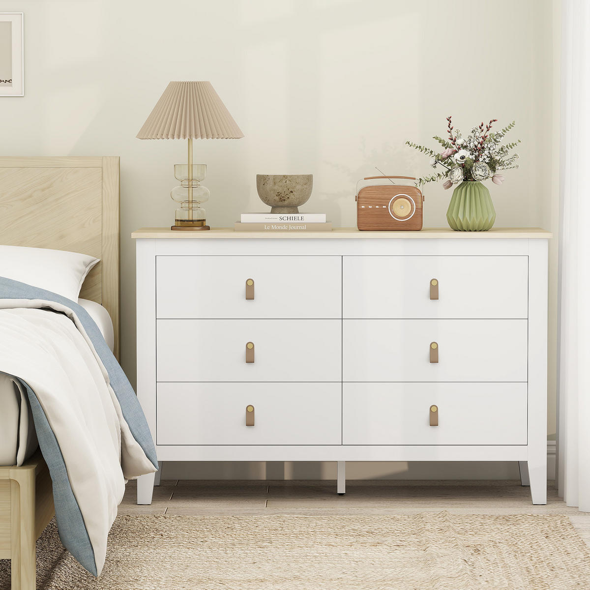KOMOODE DE-12887 6 Schubladen, weiße Polyurethan-Griffe Weiß - Weiß, Holzwerkstoff (120/78/40cm) - ComfortXL