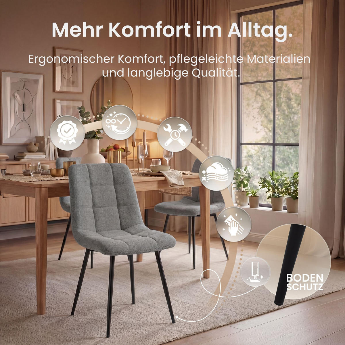 ESSZIMMERSTUHL Stoff Grau - Schwarz/Grau, Textil/Metall (45/84/55cm) - CLP