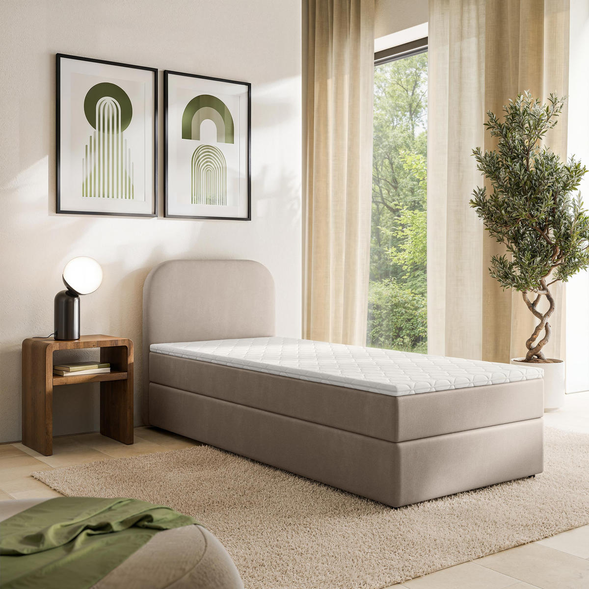 BOXBETT CERIA 80x200 cm mit Matratze und Topper - Beige - Beige, Holz/Textil (80/200cm) - MASSENO