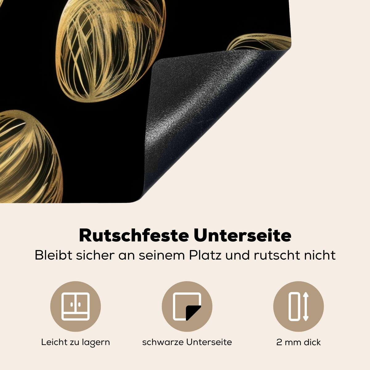 HERDABDECKPLATTE Eier - Gold - Muster Herdabdeckung Induktionsfeld 70x52 cm - Schwarz, Kunststoff (70/52/0.2cm) - MuchoWow