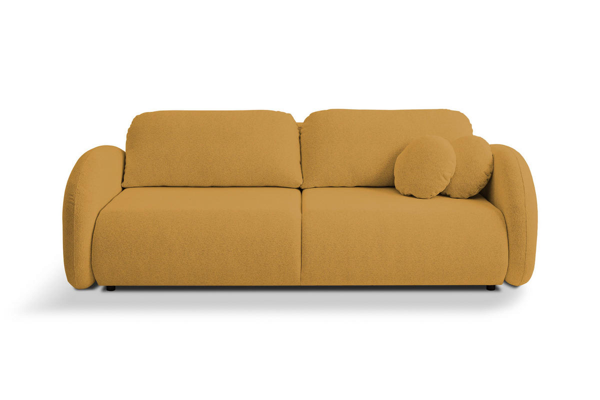 SOFA LOOP Schlaffunktion & Bettkasten PUR-Schaum Schwarze Kunststofffüße skandinavischer Stil lose Rückenkissen freistehend 234x112x86 cm Gold - Goldfarben, Holz/Textil (234/86/112cm) - DomoHome