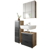 BADMÖBEL-SET 3-teilig Schwarz matt, Eiche Nox, Badezimmer mit viel Stauraum und Vollauszug Schubkästen 105 x 185 cm - Eichefarben/Schwarz, Glas/Holzwerkstoff (105/185/30cm) - Inn.Furn