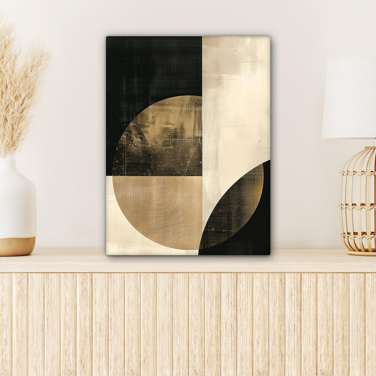 LEINWANDBILD Abstrakt - Geometrische Formen - Schwarz - Gold 30x40 cm - Ecru, Textil (30/40cm) - MuchoWow
